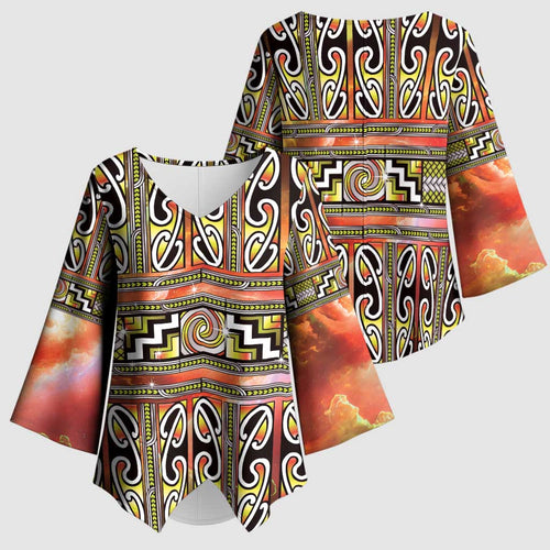 Maori Matariki Kimono Sleeve Blouse Yellow Galaxy Aesthetic Koru Art