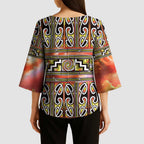 Maori Matariki Kimono Sleeve Blouse Yellow Galaxy Aesthetic Koru Art