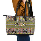 Maori Matariki Leather Tote Bag Yellow Galaxy Aesthetic Koru Art