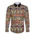 Maori Matariki Long Sleeve Button Shirt Yellow Galaxy Aesthetic Koru Art