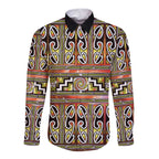 Maori Matariki Long Sleeve Button Shirt Yellow Galaxy Aesthetic Koru Art