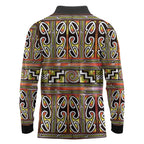 Maori Matariki Long Sleeve Polo Shirt Yellow Galaxy Aesthetic Koru Art