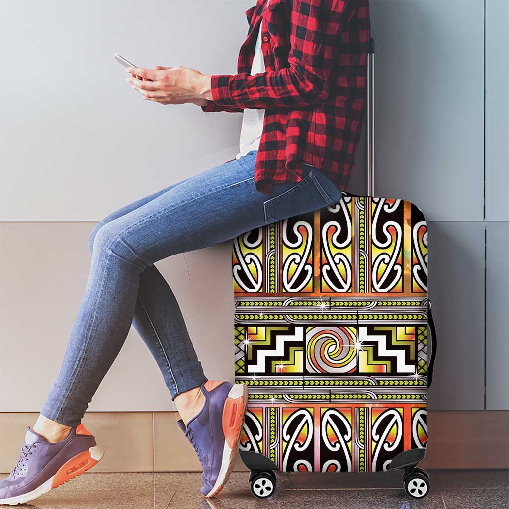 Maori Matariki Luggage Cover Yellow Galaxy Aesthetic Koru Art