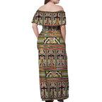 Maori Matariki Off Shoulder Maxi Dress Yellow Galaxy Aesthetic Koru Art