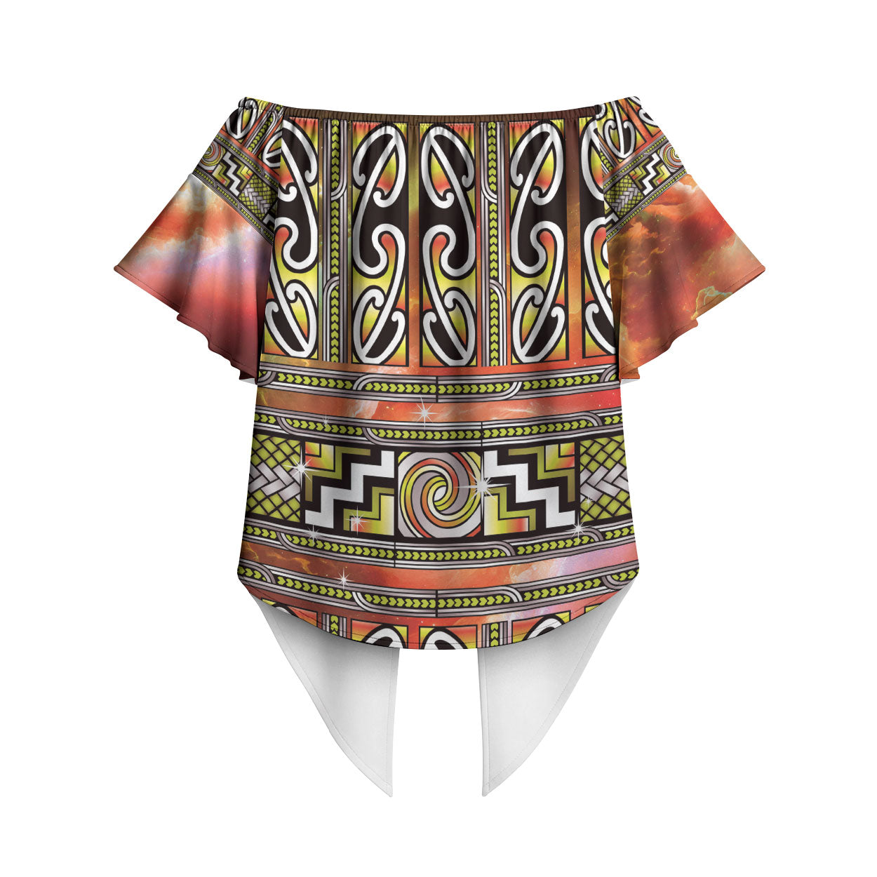 Maori Matariki Off Shoulder Wrap Waist Top Yellow Galaxy Aesthetic Koru Art