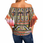 Maori Matariki Off Shoulder Wrap Waist Top Yellow Galaxy Aesthetic Koru Art