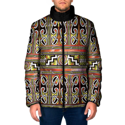 Maori Matariki Padded Jacket Yellow Galaxy Aesthetic Koru Art