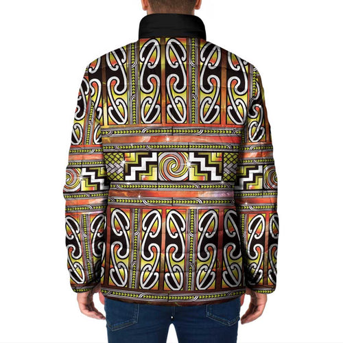 Maori Matariki Padded Jacket Yellow Galaxy Aesthetic Koru Art