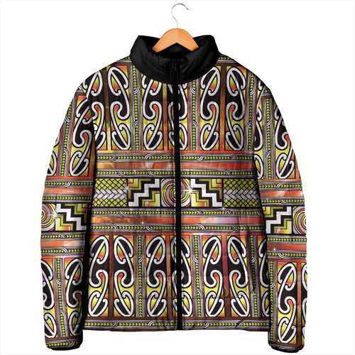 Maori Matariki Padded Jacket Yellow Galaxy Aesthetic Koru Art