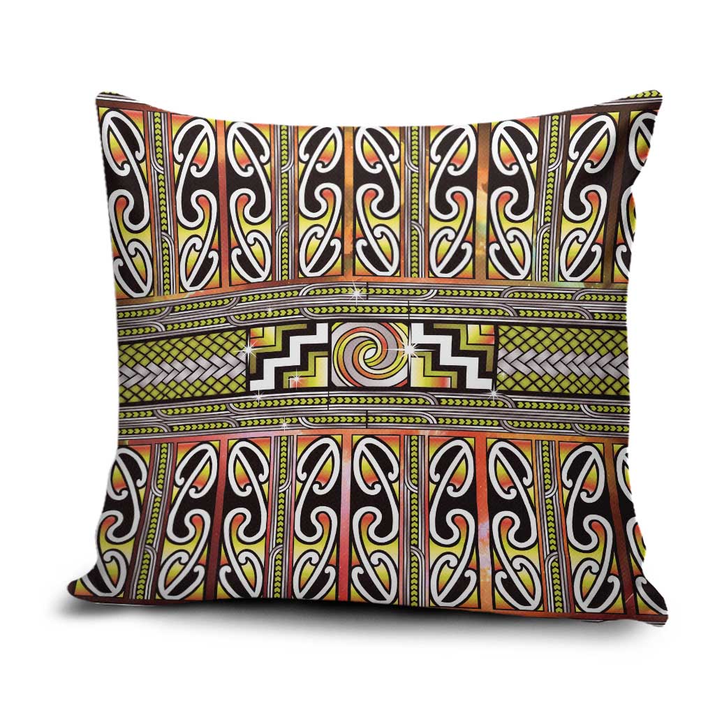 Maori Matariki Pillow Cover Yellow Galaxy Aesthetic Koru Art