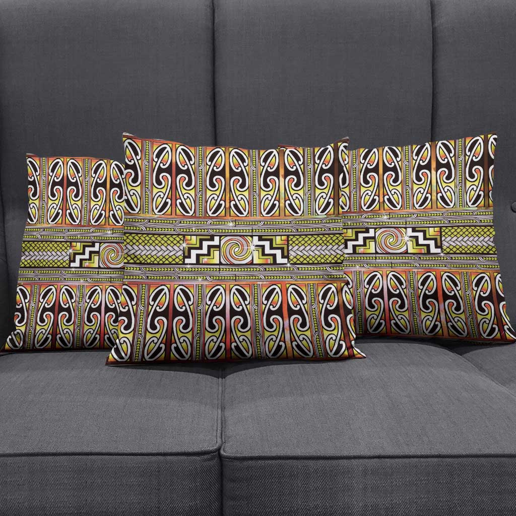 Maori Matariki Pillow Cover Yellow Galaxy Aesthetic Koru Art