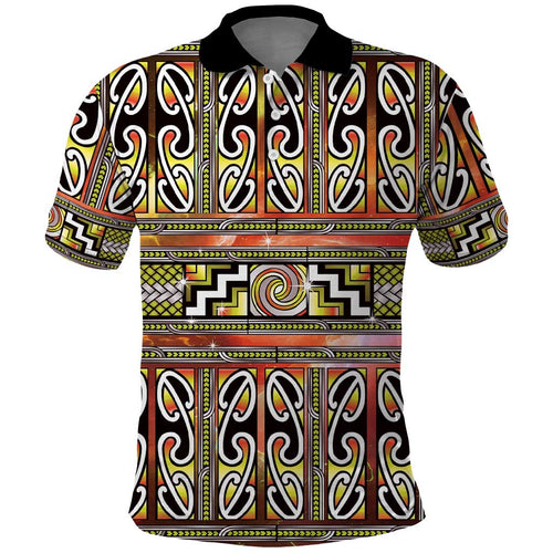 Maori Matariki Polo Shirt Yellow Galaxy Aesthetic Koru Art