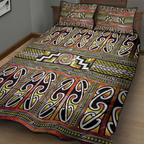 Maori Matariki Quilt Bed Set Yellow Galaxy Aesthetic Koru Art