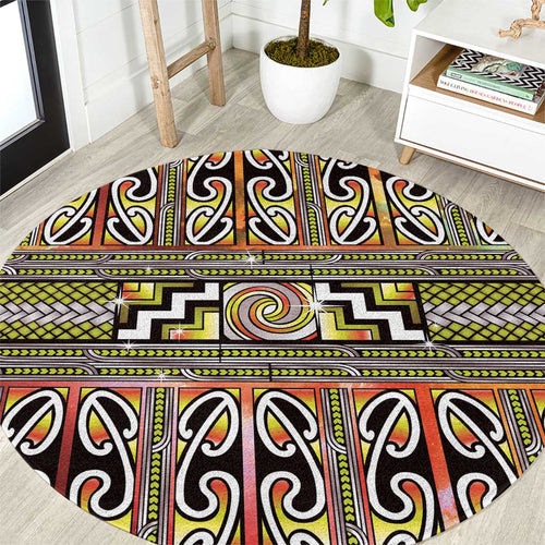 Maori Matariki Round Carpet Yellow Galaxy Aesthetic Koru Art
