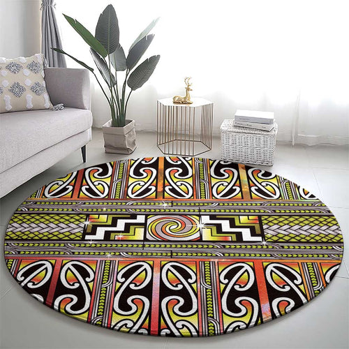 Maori Matariki Round Carpet Yellow Galaxy Aesthetic Koru Art