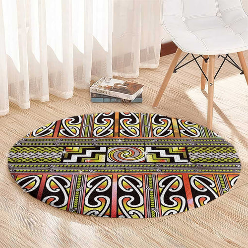Maori Matariki Round Carpet Yellow Galaxy Aesthetic Koru Art
