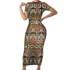 Maori Matariki Short Sleeve Bodycon Dress Yellow Galaxy Aesthetic Koru Art