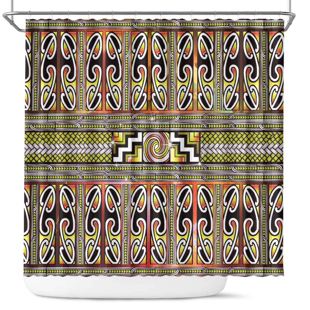 Maori Matariki Shower Curtain Yellow Galaxy Aesthetic Koru Art