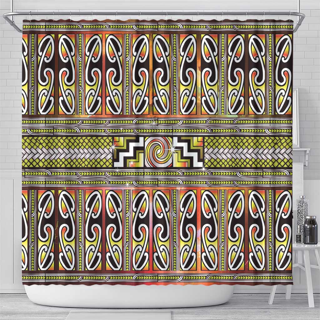 Maori Matariki Shower Curtain Yellow Galaxy Aesthetic Koru Art