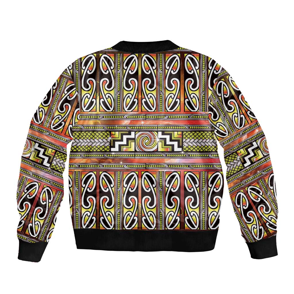 Maori Matariki Sleeve Zip Bomber Jacket Yellow Galaxy Aesthetic Koru Art