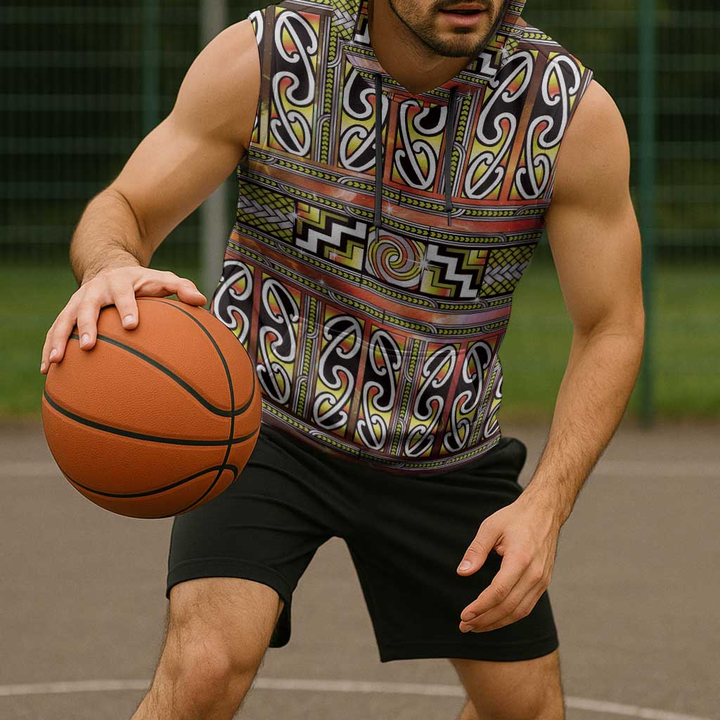 Maori Matariki Sleeveless Hoodie Yellow Galaxy Aesthetic Koru Art