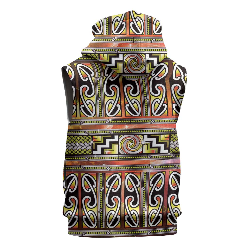 Maori Matariki Sleeveless Zip Hoodie Yellow Galaxy Aesthetic Koru Art