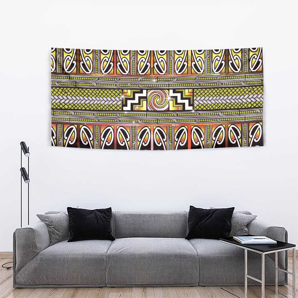 Maori Matariki Tapestry Yellow Galaxy Aesthetic Koru Art