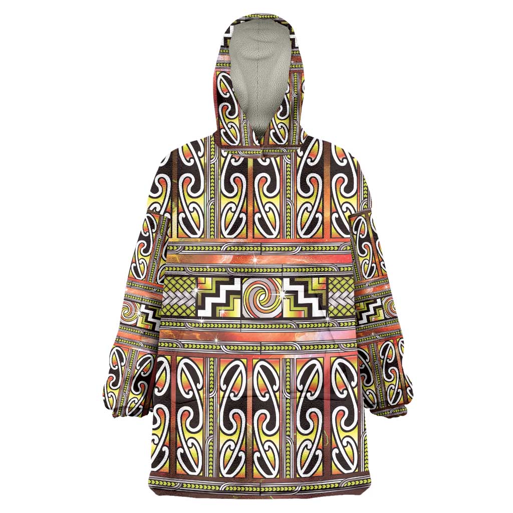 Maori Matariki Wearable Blanket Hoodie Yellow Galaxy Aesthetic Koru Art
