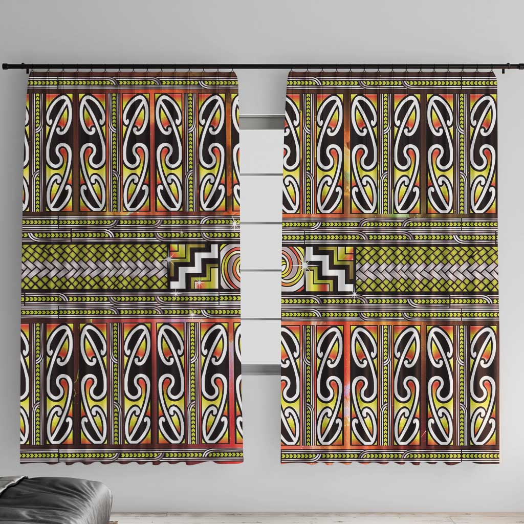 Maori Matariki Window Curtain Yellow Galaxy Aesthetic Koru Art