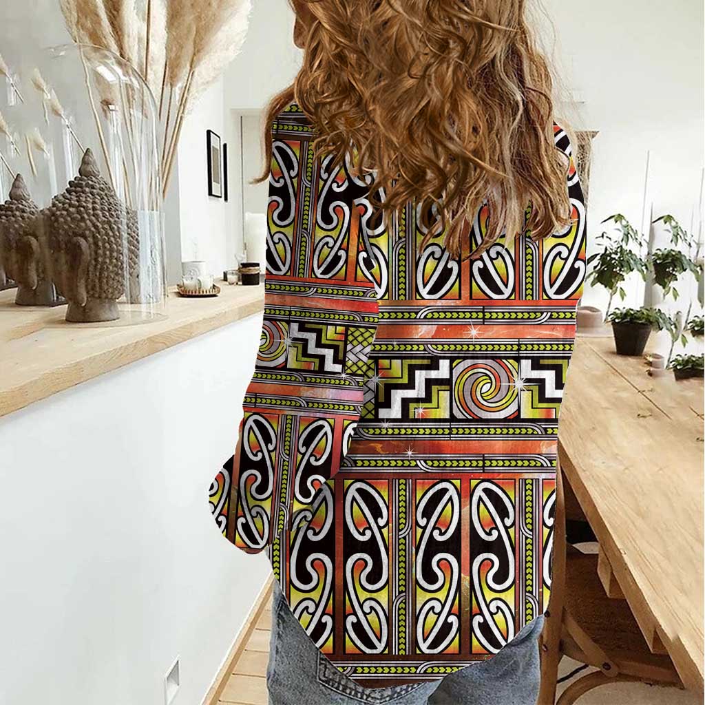 Maori Matariki Women Casual Shirt Yellow Galaxy Aesthetic Koru Art