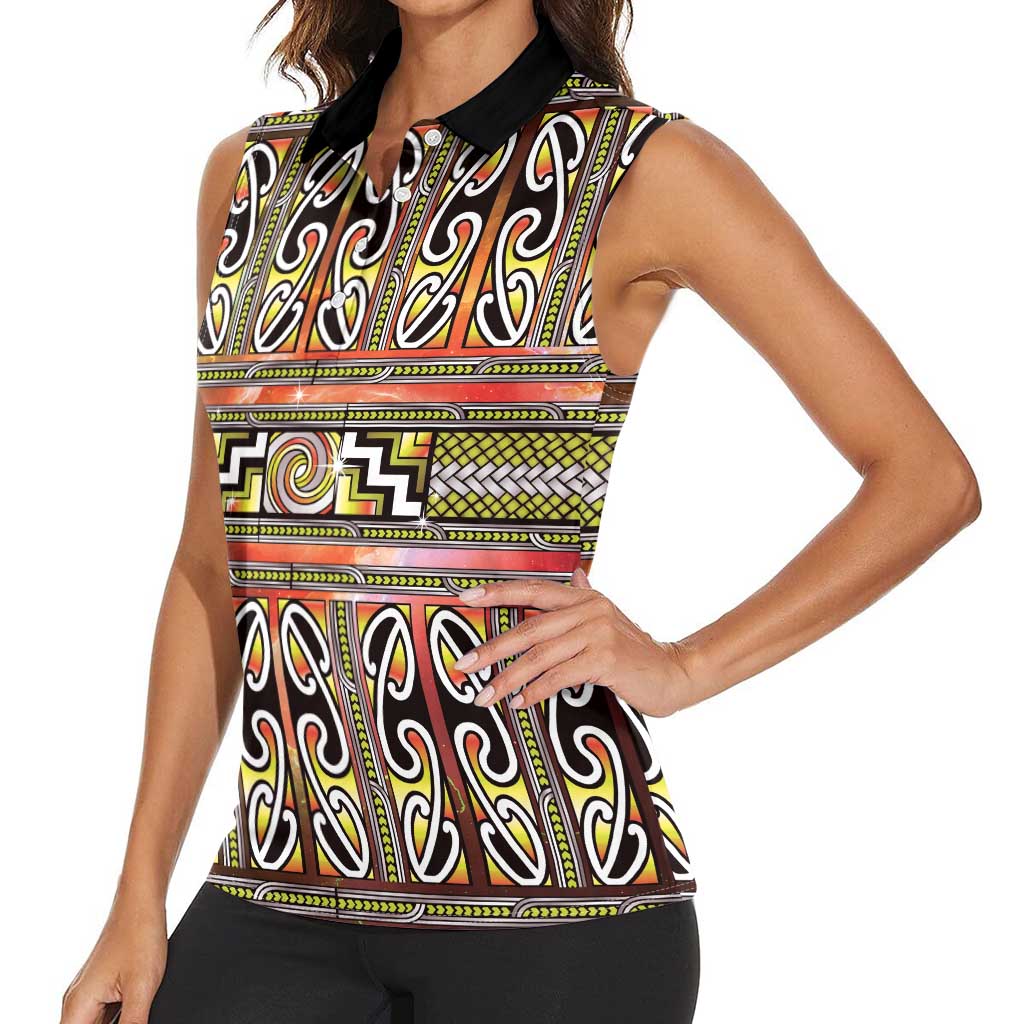 Maori Matariki Women Sleeveless Polo Shirt Yellow Galaxy Aesthetic Koru Art