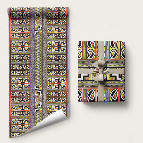 Maori Matariki Wrapping Paper Yellow Galaxy Aesthetic Koru Art
