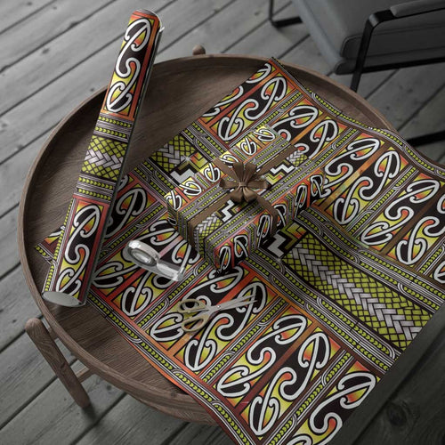 Maori Matariki Wrapping Paper Yellow Galaxy Aesthetic Koru Art