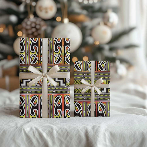 Maori Matariki Wrapping Paper Yellow Galaxy Aesthetic Koru Art