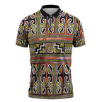Maori Matariki Zipper Polo Shirt Yellow Galaxy Aesthetic Koru Art
