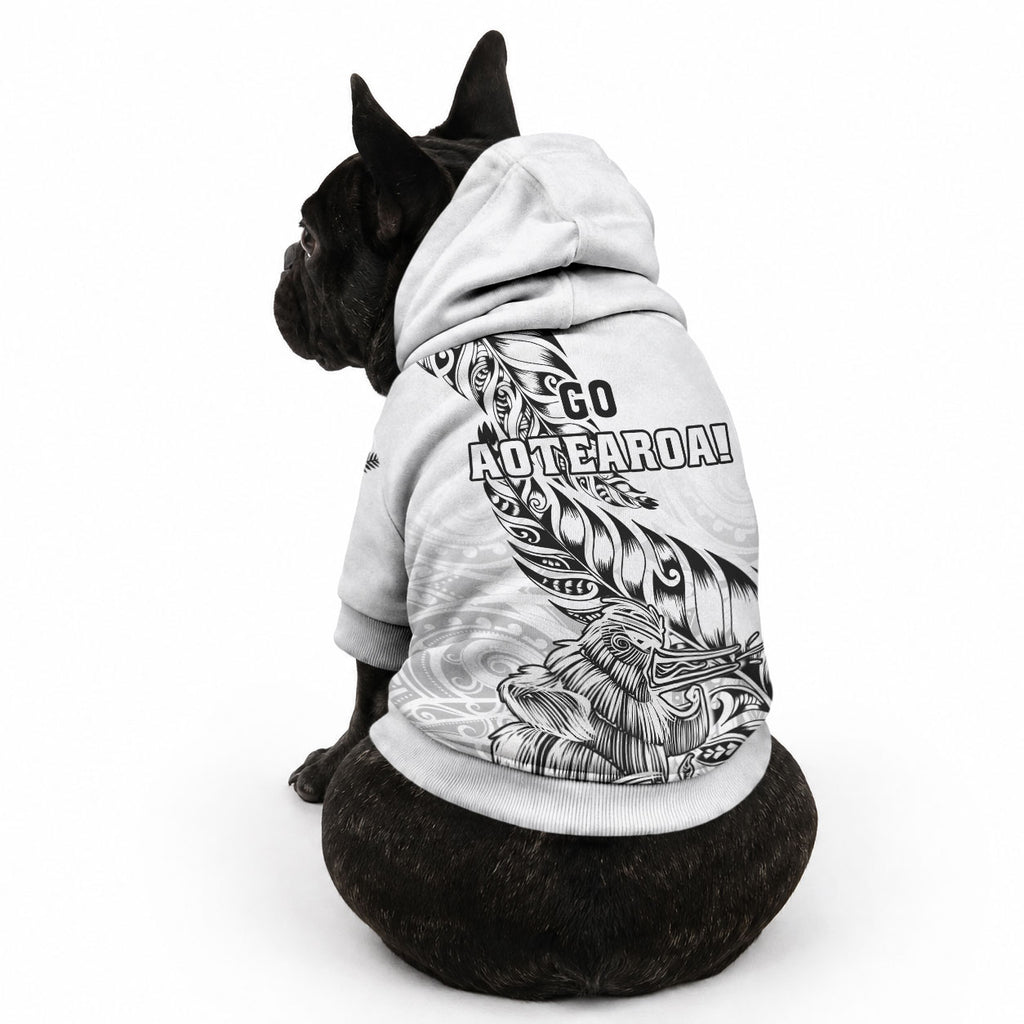 New Zealand Silver Fern Rugby Pet Hoodie Aotearoa Kiwi Maori White Version
