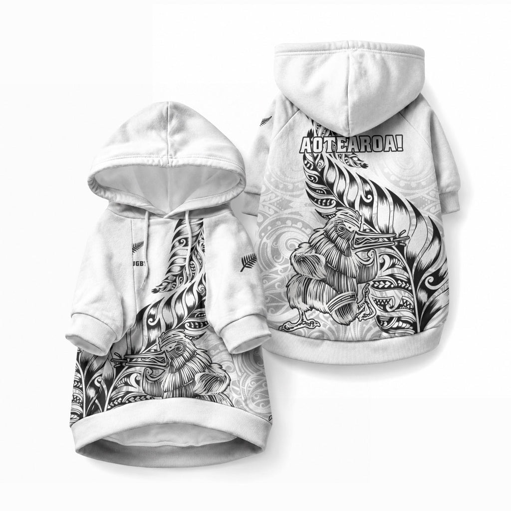 New Zealand Silver Fern Rugby Pet Hoodie Aotearoa Kiwi Maori White Version