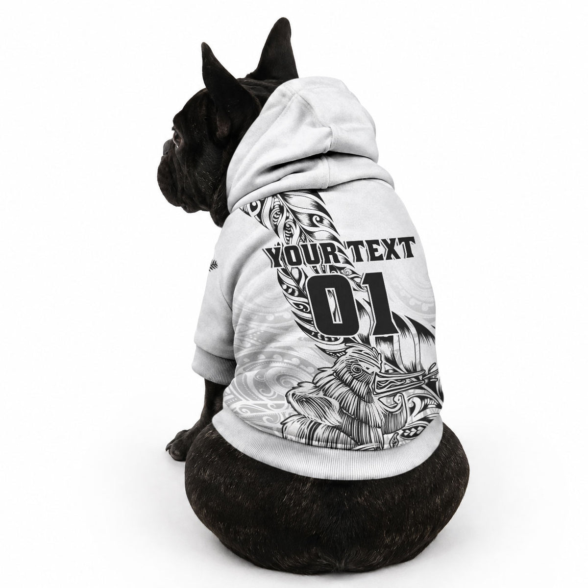Custom New Zealand Silver Fern Rugby Pet Hoodie Aotearoa Kiwi Maori White Version