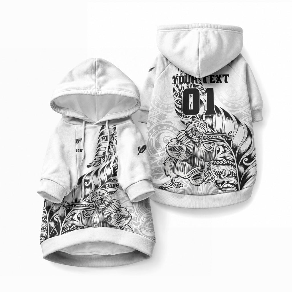 Custom New Zealand Silver Fern Rugby Pet Hoodie Aotearoa Kiwi Maori White Version
