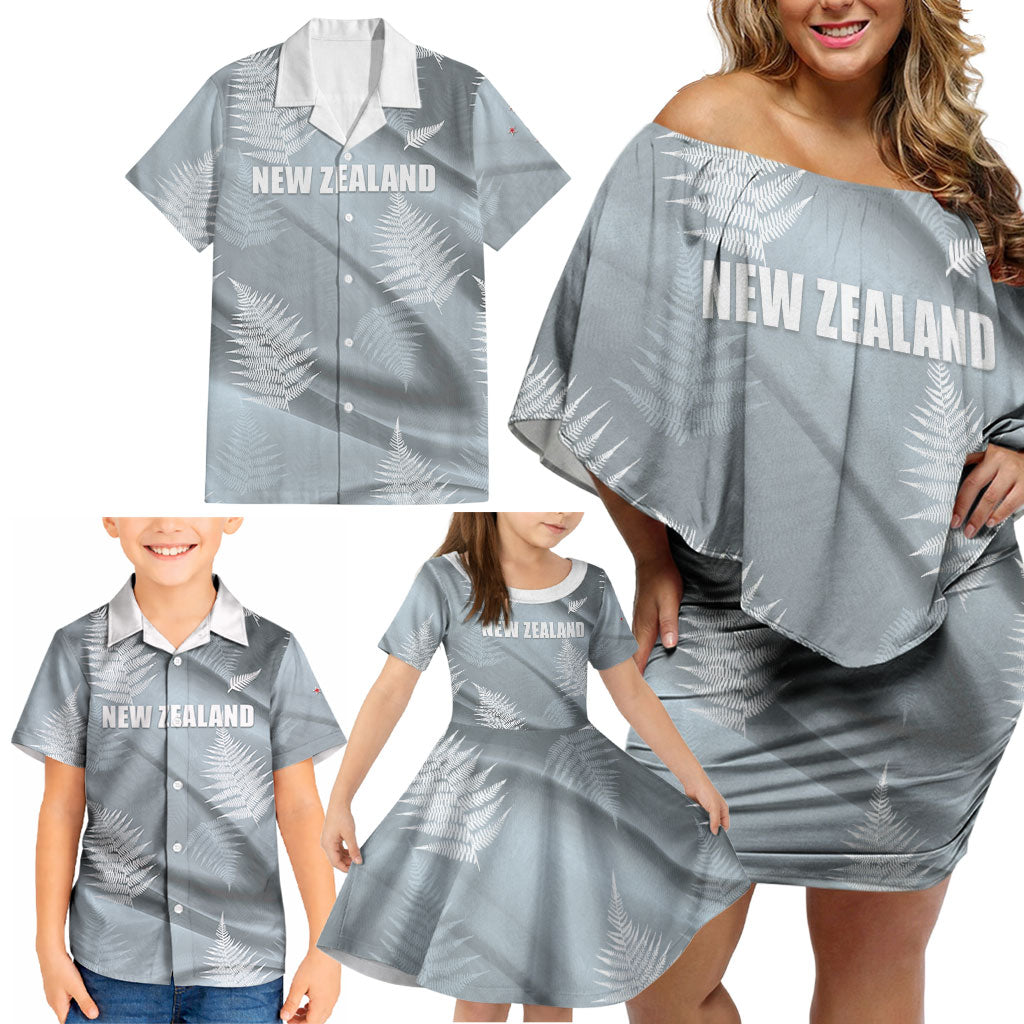 Custom Rugby New Zealand 2026 Family Matching Off Shoulder Short Dress and Hawaiian Shirt The Fern Go Champions