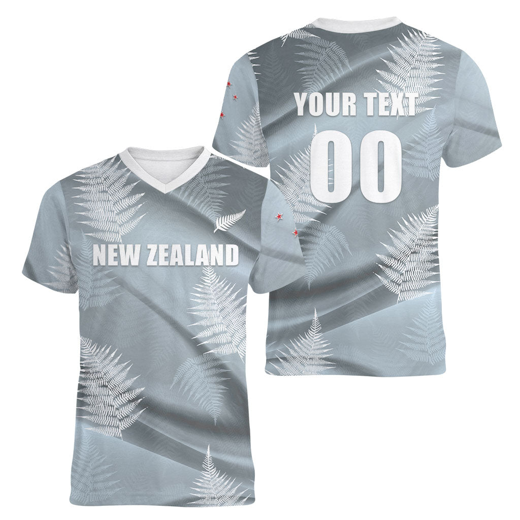 Custom Rugby New Zealand 2026 Women V-Neck T-Shirt The Fern Go Champions
