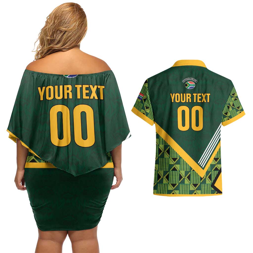 Custom Rugby South Africa Couples Matching Off Shoulder Short Dress and Hawaiian Shirt Baby Boks Go Champions