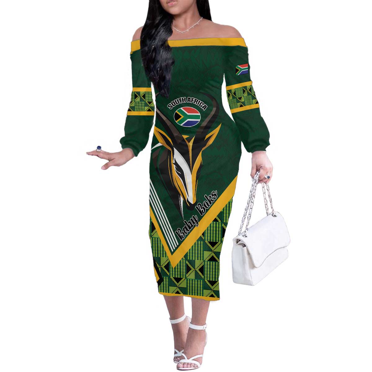 Custom Rugby South Africa Family Matching Off The Shoulder Long Sleeve Dress and Hawaiian Shirt Baby Boks Go Champions