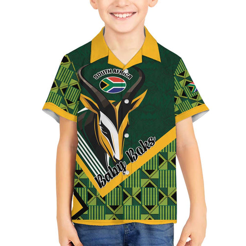 Custom Rugby South Africa Family Matching Off The Shoulder Long Sleeve Dress and Hawaiian Shirt Baby Boks Go Champions