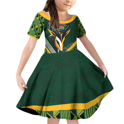 Custom Rugby South Africa Family Matching Off Shoulder Short Dress and Hawaiian Shirt Baby Boks Go Champions