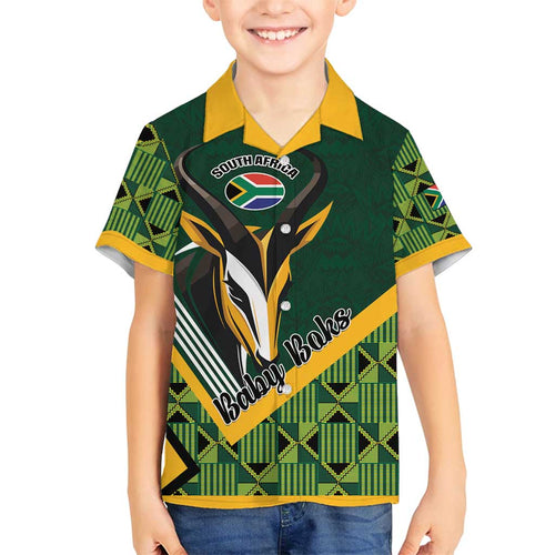 Custom Rugby South Africa Family Matching Off Shoulder Short Dress and Hawaiian Shirt Baby Boks Go Champions