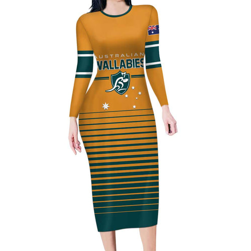 Custom Rugby Australia Family Matching Long Sleeve Bodycon Dress and Hawaiian Shirt Junior Wallabies Go Champions