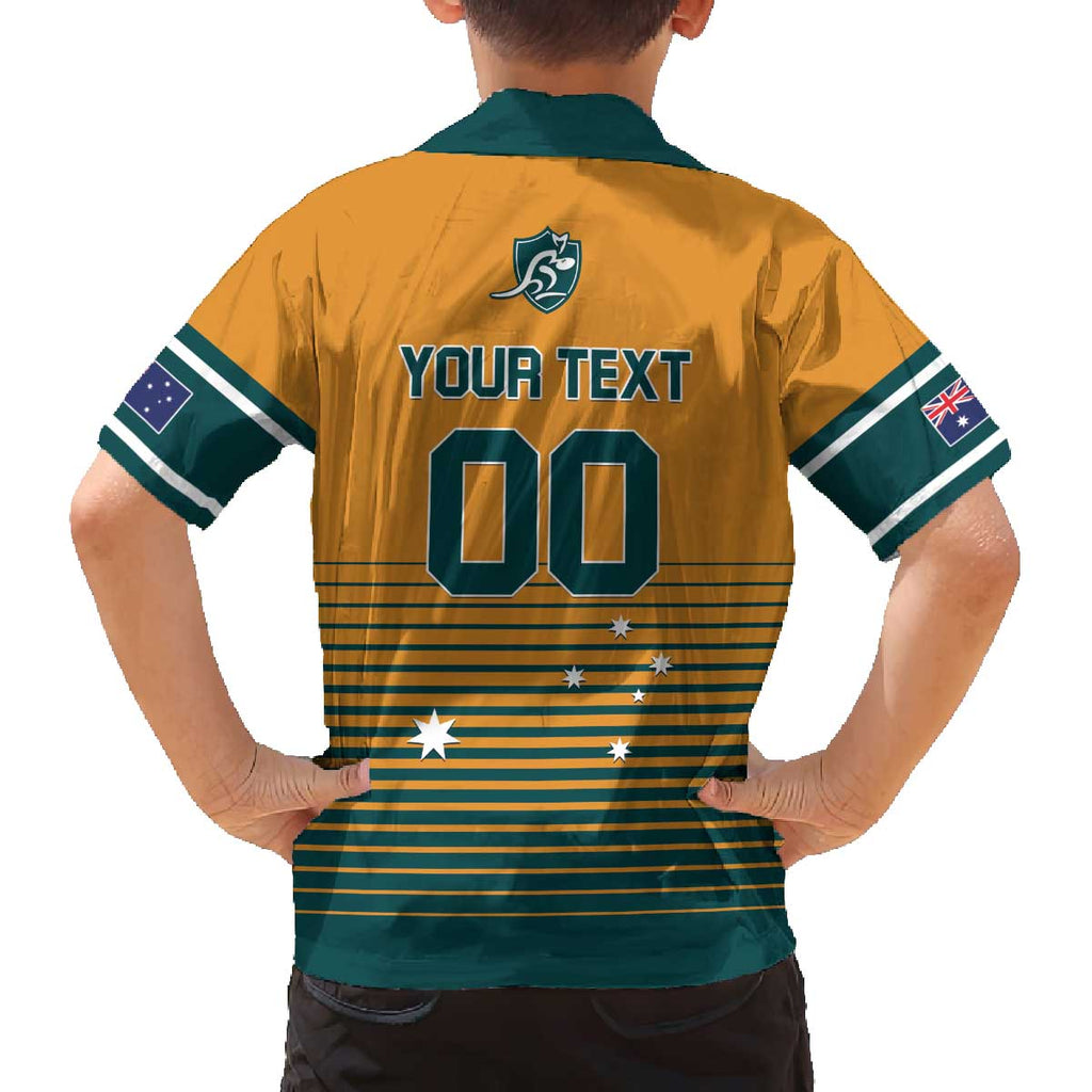 Custom Rugby Australia Family Matching Off The Shoulder Long Sleeve Dress and Hawaiian Shirt Junior Wallabies Go Champions