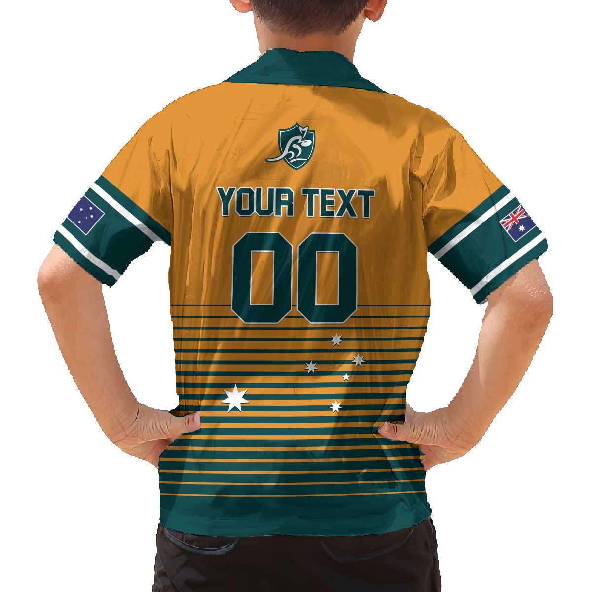 Custom Rugby Australia Family Matching Off The Shoulder Long Sleeve Dress and Hawaiian Shirt Junior Wallabies Go Champions