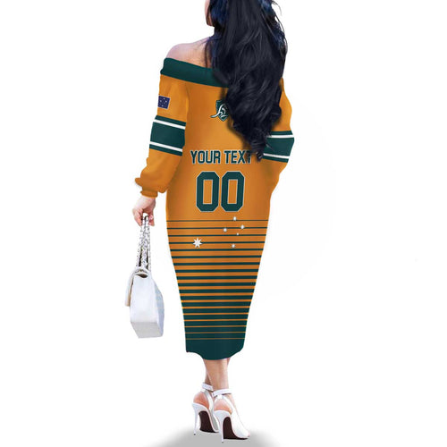 Custom Rugby Australia Family Matching Off The Shoulder Long Sleeve Dress and Hawaiian Shirt Junior Wallabies Go Champions